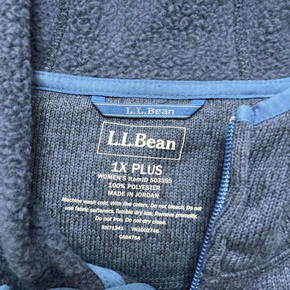 LL Bean Sweater Fleece Coat Womens 1X Blue Hooded Full Zip Long Jacket Light - Picture 4 of 7